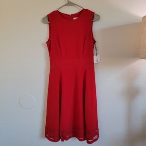 Calvin Klein Mesh-Inset Dress Fit and Flare Red Cocktail dress size 4